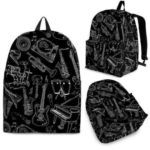 Music Instruments Black Unisex Backpack 3 Sizes