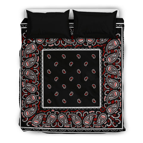 Paisley Wicked Black & Burgundy Bandana Bedding Duvet Cover Set 3 Pieces