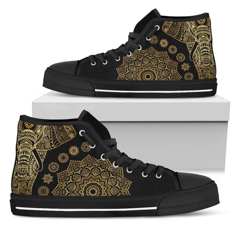 Womens Gold Elephant Mandala High Top Shoes