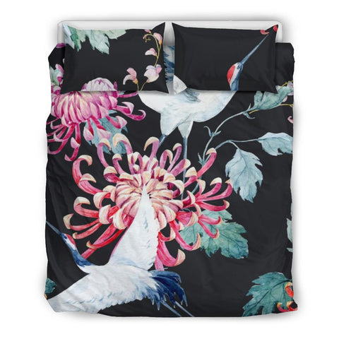 Japanese Cranes & Chrysanthemum Bedding Set 3 Pcs