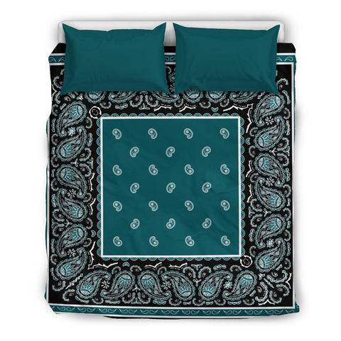 Paisley Teal and Black Bedding Duvet Cover Set 3 Pieces