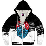 Japanese Crane with Wave Fleece Zip-Up Hoodie