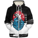 Japanese Crane with Wave Fleece Zip-Up Hoodie