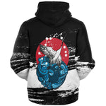 Japanese Crane with Wave Fleece Zip-Up Hoodie