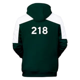 Squid Game - Number 218 Type Round Collar Green Hoodie For Men