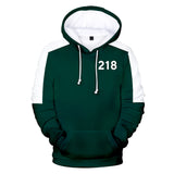 Squid Game - Number 218 Type Round Collar Green Hoodie For Men