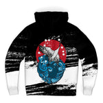 Japanese Crane with Wave Fleece Zip-Up Hoodie