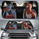 Captain America And Spiderman Front Seat Car Sunshade